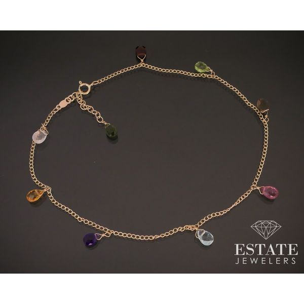 14k Yellow Gold Multi Gem Chain Ankle Bracelet 2.2g 10"L i14148 Estate Jewelers Toledo, OH