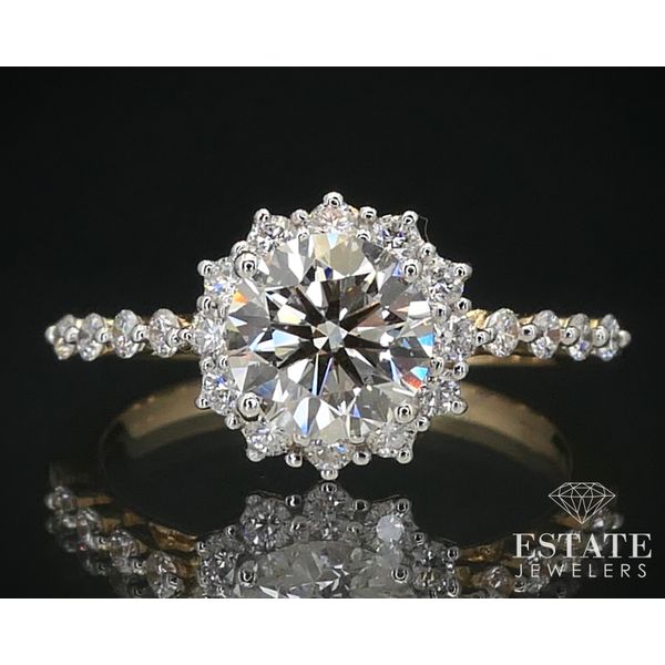 14k Yellow Gold IGI 1.06ct Lab Created Diamond Halo Engagement Ring 2.6g i12361 Estate Jewelers Toledo, OH