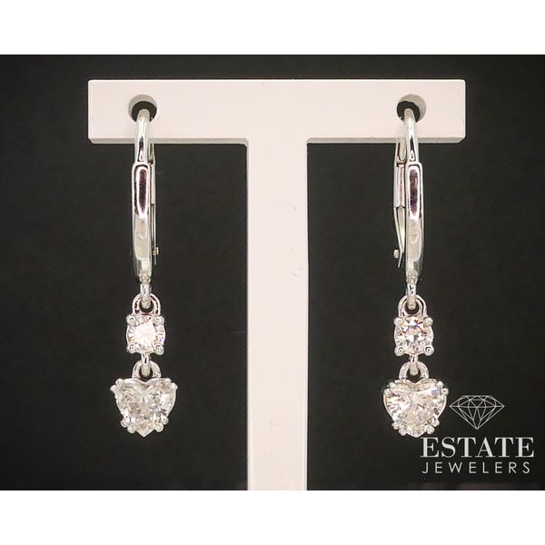 14k White Gold Heart Natural .78ctw Diamond Dangle Earrings 2.5g i14785 Estate Jewelers Toledo, OH