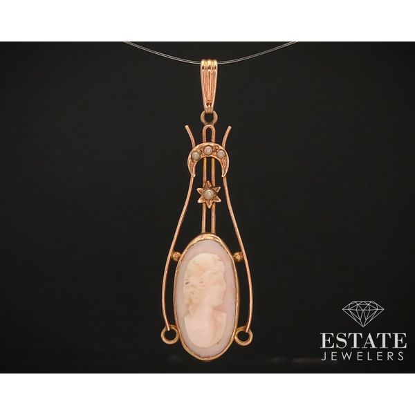 Antique Victorian 10k Yellow Gold Natural Cameo Seed Pearl Pendant 2.1g i14742 Estate Jewelers Toledo, OH