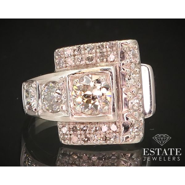 Antique 14k White Gold European Cut 1.24ctw Diamond Buckle Ring 6.6g i14716 Estate Jewelers Toledo, OH
