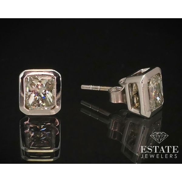 14k White Gold Radiant Cut 1.50ctw Natural Diamond Bezel Stud Earrings i14798 Estate Jewelers Toledo, OH