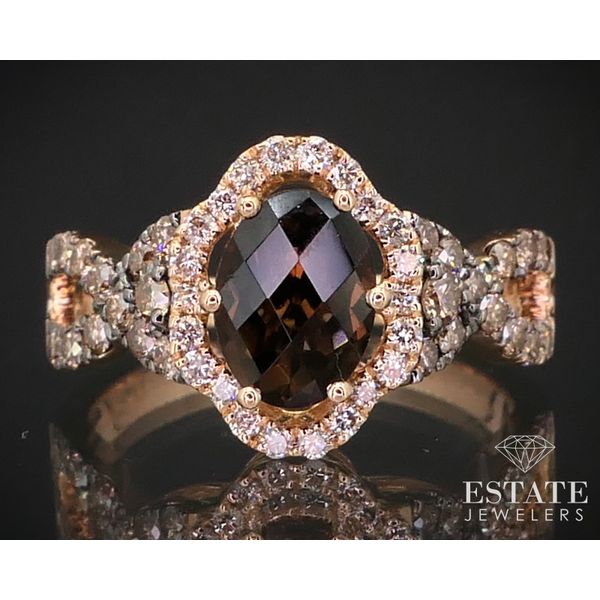 14k Strawberry Gold LeVian Natural Smoky Quartz & Diamond Ring 4.4g i13760 Estate Jewelers Toledo, OH