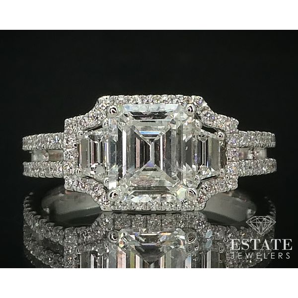 14k White Gold Emerald Cut 1.12ct Diamond Halo Engagement Ring 3.8g i15175 Estate Jewelers Toledo, OH