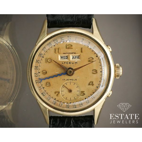 1950s 14k Gold Lyceum Heuer Triple Date Calendar AS1315 Mens Watch i13896 Estate Jewelers Toledo, OH