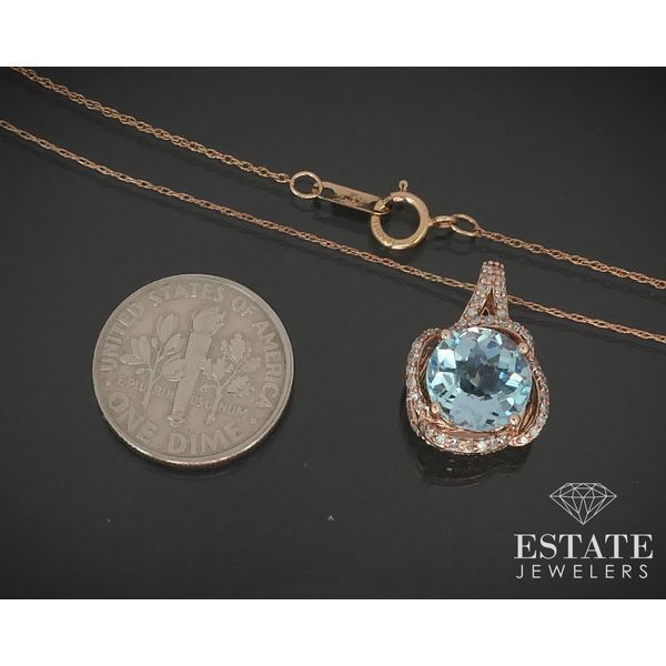 10K Rose Gold Natural Blue Topaz & Diamond Ladies Necklace 2.7g 19"L i15133 Image 3 Estate Jewelers Toledo, OH