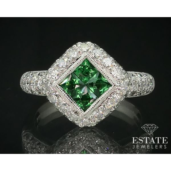18k White Gold Tsavorite Garnet Diamond Ladies Ring 4.6g i15185 Estate Jewelers Toledo, OH