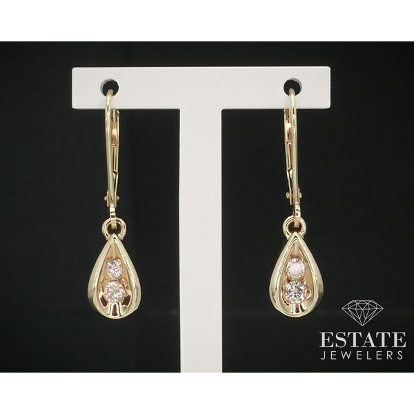 10k Yellow Gold Natural .18ctw Diamond Tear Drop Dangle Earrings 2.7g i15124 Estate Jewelers Toledo, OH