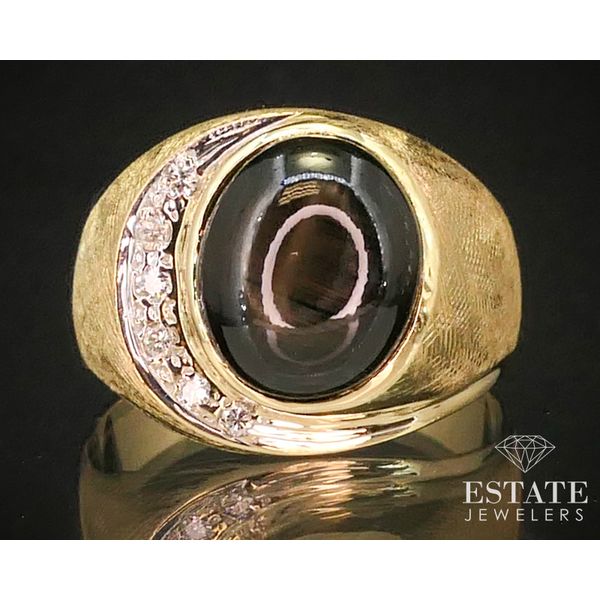 Vintage 14k Yellow Gold Natural Star Sapphire & Diamond Mens Ring 10g i14781 Estate Jewelers Toledo, OH