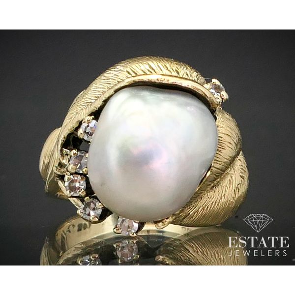 Vintage 14k Yellow Gold 11mm Baroque Pearl & Diamond Ladies Ring 9.3g i13684 Estate Jewelers Toledo, OH