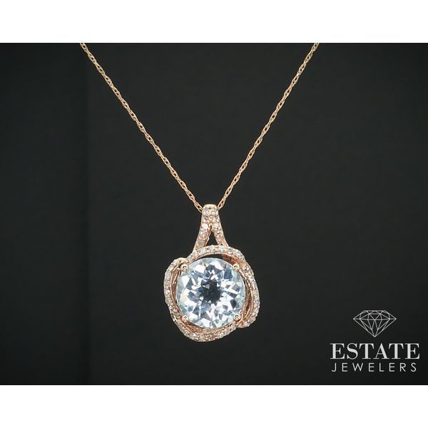 10K Rose Gold Natural Blue Topaz & Diamond Ladies Necklace 2.7g 19"L i15133 Image 2 Estate Jewelers Toledo, OH
