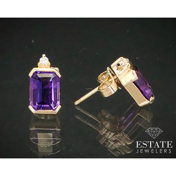 Estate 14k Yellow Gold Natural Amethyst & Diamond Stud Earrings i13679 Estate Jewelers Toledo, OH