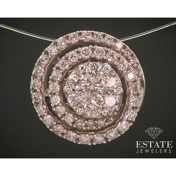 14k White Gold Natural .90ctw Diamond Circle Spiral Slide Pendant 2.8g i14881 Estate Jewelers Toledo, OH