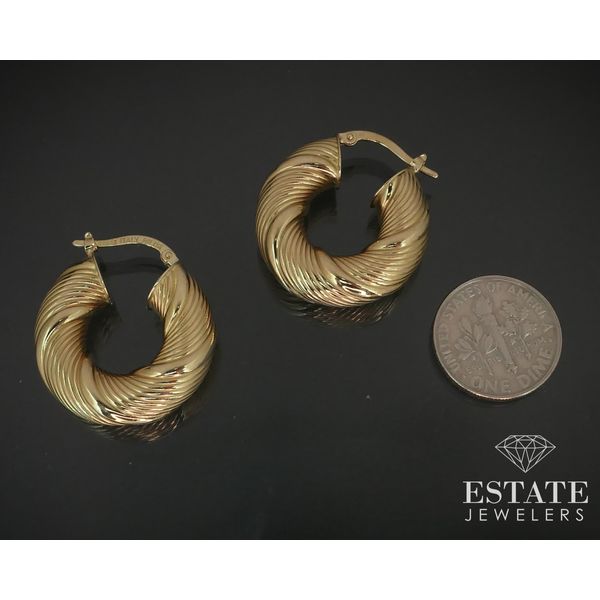 18k Yellow Gold 7mm Smooth Twisted Hoop Ladies Earrings 5.9g i15085 Image 2 Estate Jewelers Toledo, OH