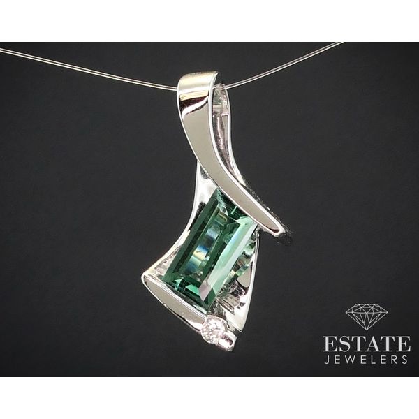 14k White Gold Natural Green Quartz & Diamond Ladies Pendant 5.2g i13668 Estate Jewelers Toledo, OH