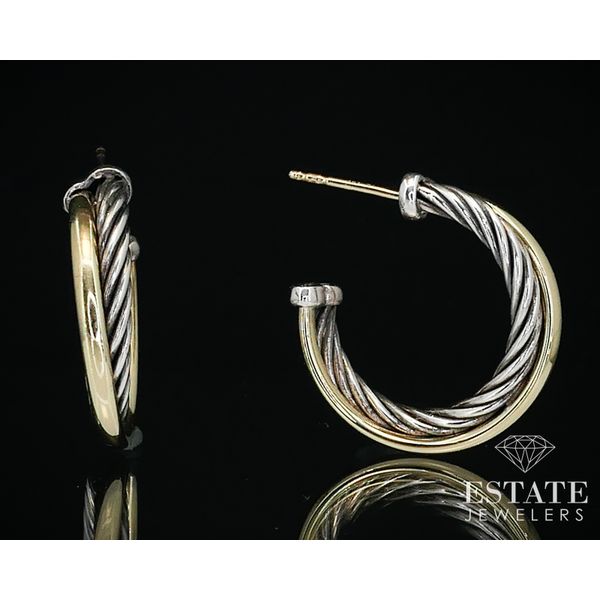 18k & Sterling David Yurman Crossover Cable Hoop Earrings 6.3g i13910 Estate Jewelers Toledo, OH