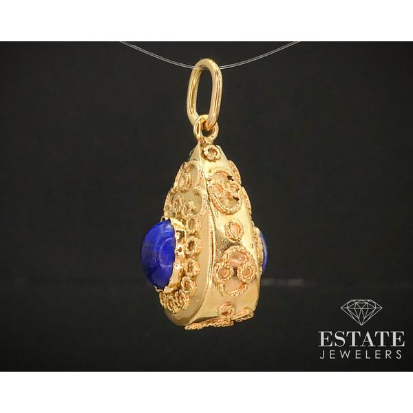 Vintage 18k Yellow Gold Natural Lapis Revival Etruscan Charm Pendant 4.5g i14775 Estate Jewelers Toledo, OH
