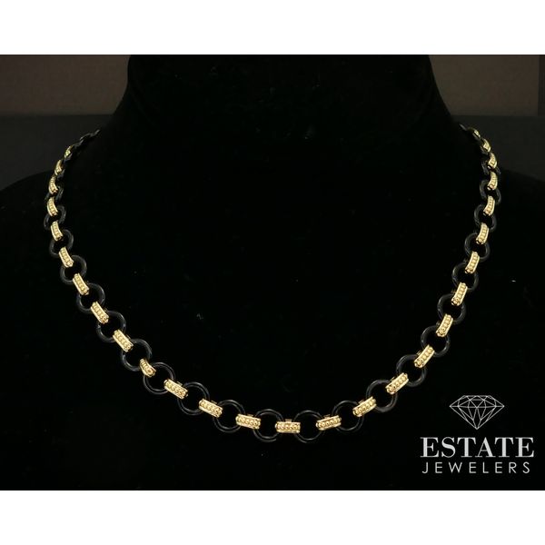 18k Yellow Gold LAGOS Caviar Black Ceramic Circle Link Necklace 19.1g i14732 Estate Jewelers Toledo, OH