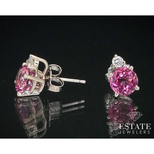 Vivid 14k White Gold Natural 2ctw Pink Sapphire & Diamond Stud Earrings i13831 Estate Jewelers Toledo, OH