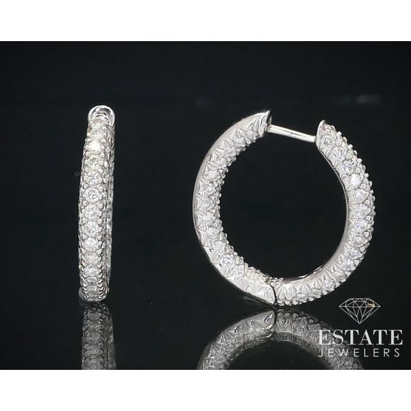 18k White Gold Natural 3.12ctw Diamond Hoop Inside Out Earrings 6.8g i13830 Estate Jewelers Toledo, OH