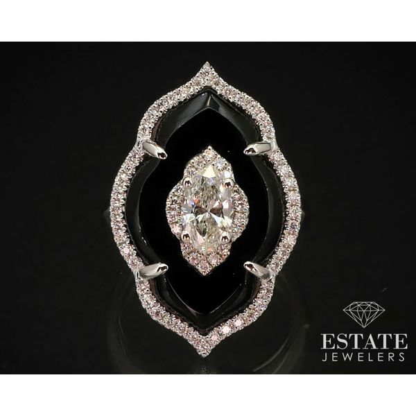 14k White Gold Natural .85ctw Diamond & Black Onyx Cocktail Ring 7.4g i14806 Estate Jewelers Toledo, OH