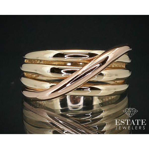 14k Yellow & Rose Gold Three Row Crossover Ladies Band Ring 7.6g i13976 Estate Jewelers Toledo, OH