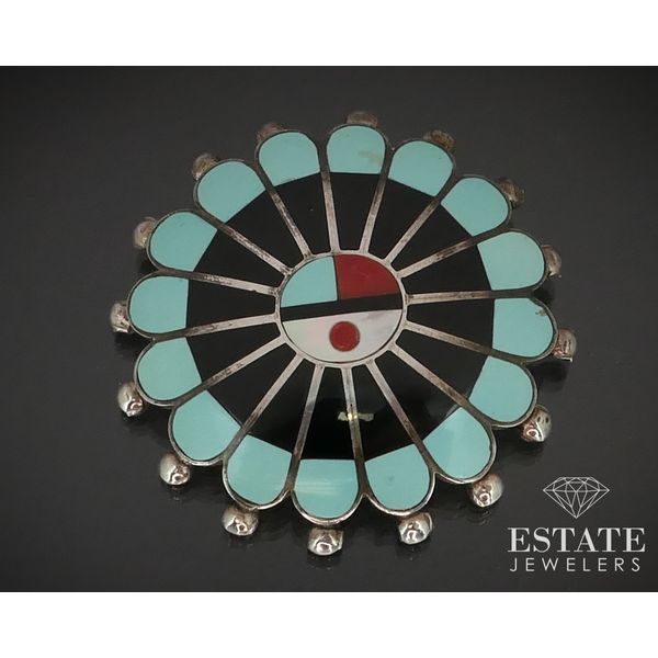 Vintage Sterling Zuni Sun God L. Tuscon Multi Gem Pin Pendant 12g i15176 Estate Jewelers Toledo, OH