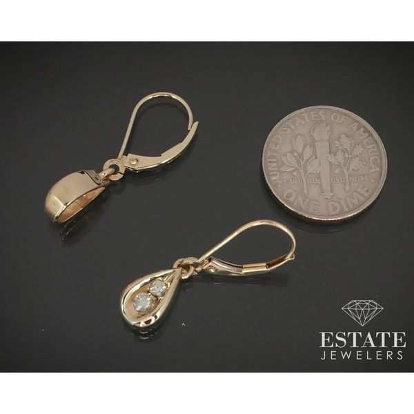 10k Yellow Gold Natural .18ctw Diamond Tear Drop Dangle Earrings 2.7g i15124 Image 2 Estate Jewelers Toledo, OH