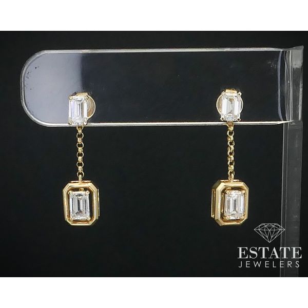 14k Yellow Gold Emerald 2.07ctw Lab Created Diamond Drop Dangle Earrings i14003 Estate Jewelers Toledo, OH