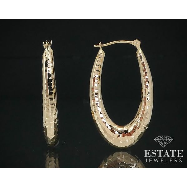 Estate 14k Yellow Gold 4.7mm Hammered Oval Hoop Ladies Earrings 2.4g i13974 Estate Jewelers Toledo, OH