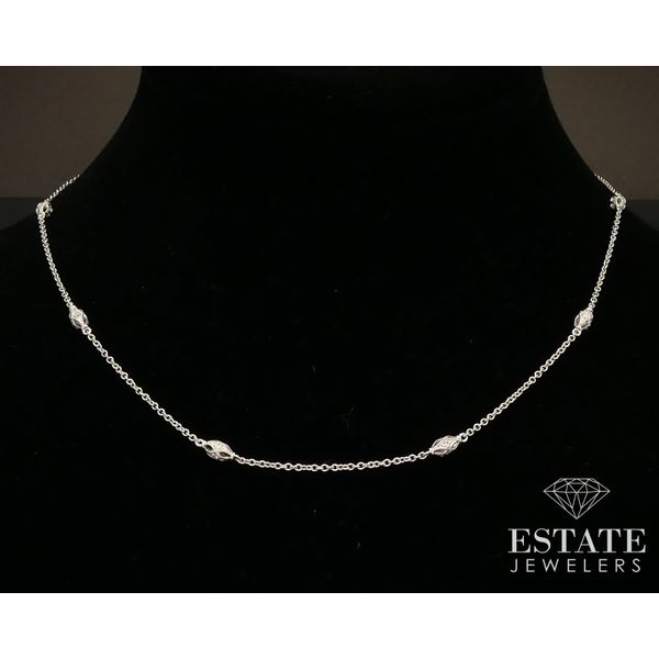 14k White Gold Natural Diamond Station Link Chain Necklace 3.7g 16"L i14933 Estate Jewelers Toledo, OH