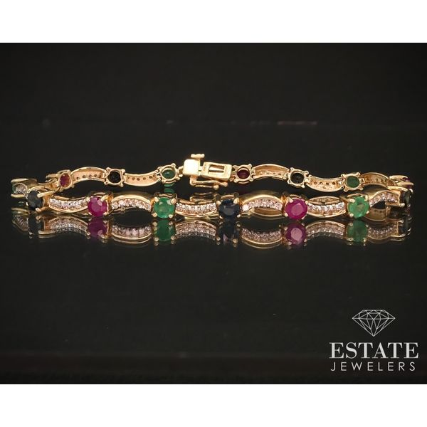 14k Yellow Gold Natural Multi Gem & Diamond Tennis Bracelet 12.3g i14706 Estate Jewelers Toledo, OH