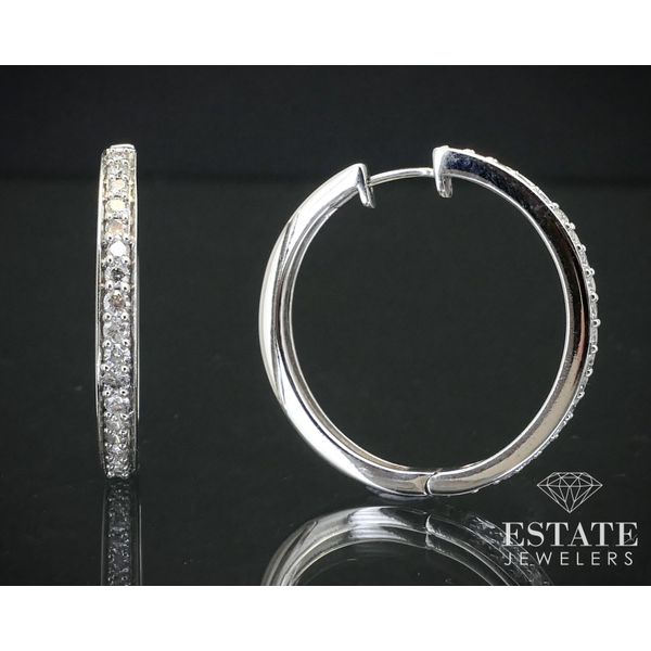 Estate 14k White Gold Natural .95ctw Diamond Hoop Ladies Earrings 8.2g i13729 Estate Jewelers Toledo, OH