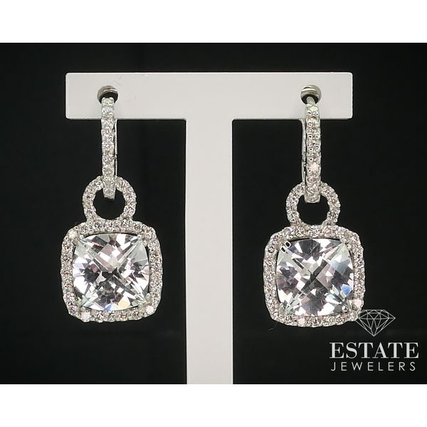 18k White Gold Natural White Topaz & Diamond Dangle Earrings 4.7g i15155 Estate Jewelers Toledo, OH