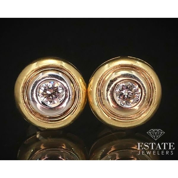14K Yellow & White Gold Natural .14ctw Diamond Button Stud Earrings 2.5g i14906 Estate Jewelers Toledo, OH