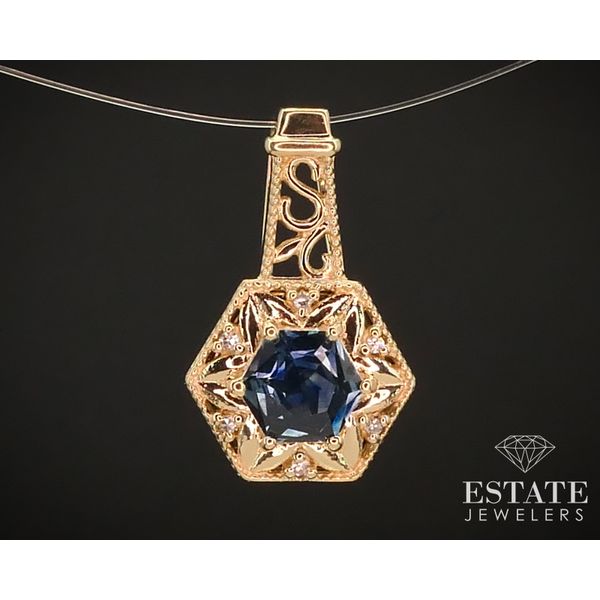 14k Yellow Gold Natural Blue Sapphire & Diamond Small Pendant 1.6g i14746 Estate Jewelers Toledo, OH