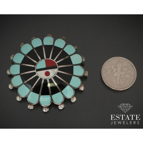 Vintage Sterling Zuni Sun God L. Tuscon Multi Gem Pin Pendant 12g i15176 Image 2 Estate Jewelers Toledo, OH