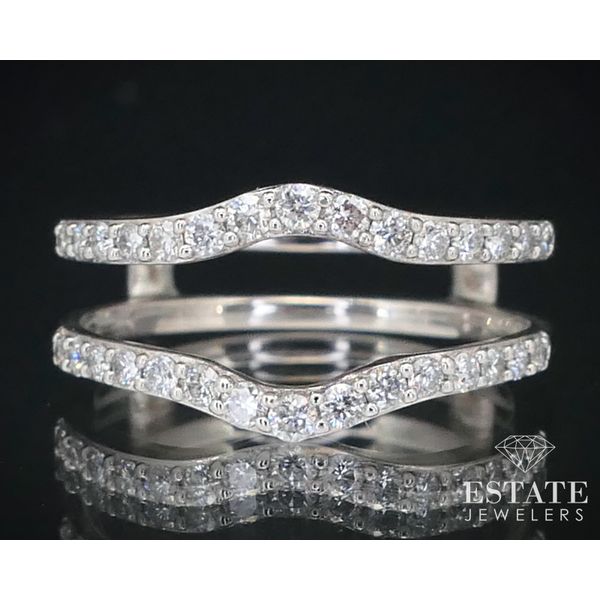 14k White Gold Natural .60ctw Diamond Wedding Ring Guard Jacket 3.5g i13812 Estate Jewelers Toledo, OH