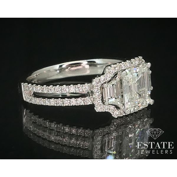 14k White Gold Emerald Cut 1.12ct Diamond Halo Engagement Ring 3.8g i15175 Image 2 Estate Jewelers Toledo, OH
