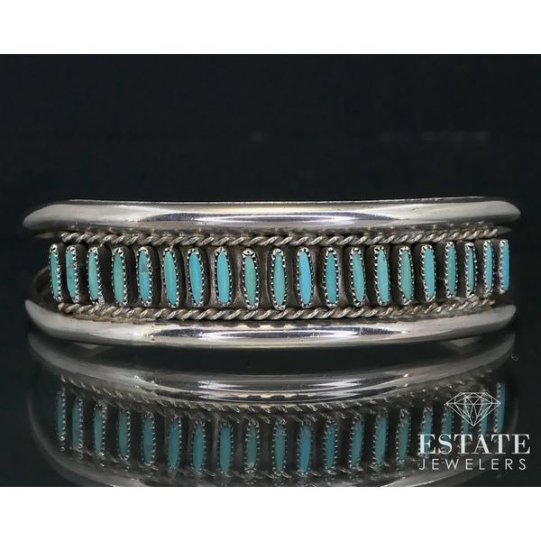 Vintage Sterling S. Sanchez Turquoise Needlepoint Zuni Cuff Bracelet 18g i13871 Estate Jewelers Toledo, OH