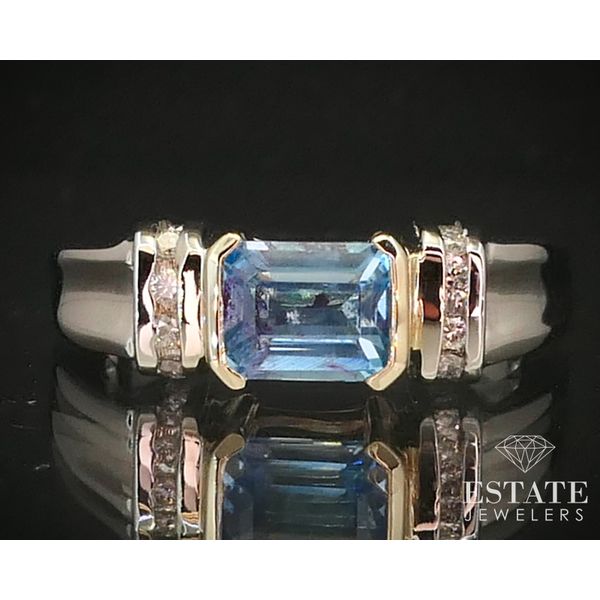 14k Two Tone Gold Natural Blue Topaz & Diamond Band Ring 5.9g i14626 Estate Jewelers Toledo, OH
