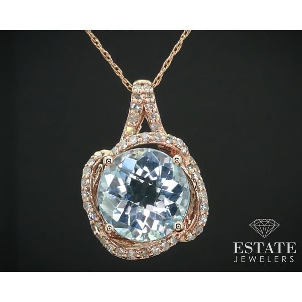10K Rose Gold Natural Blue Topaz & Diamond Ladies Necklace 2.7g 19"L i15133 Estate Jewelers Toledo, OH