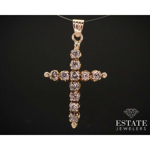 Vintage 10k Yellow Gold Salt & Pepper 1.65ctw Diamond Cross Pendant 4g i14899 Estate Jewelers Toledo, OH