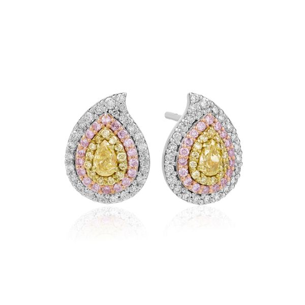 18K Tri-color Diamond Earrings Falls Jewelers Concord, NC
