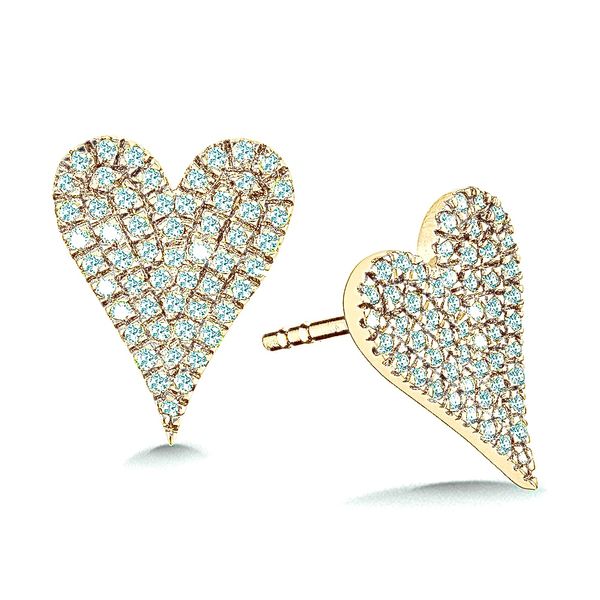 10K Yellow Gold Diamond Heart Studs Falls Jewelers Concord, NC