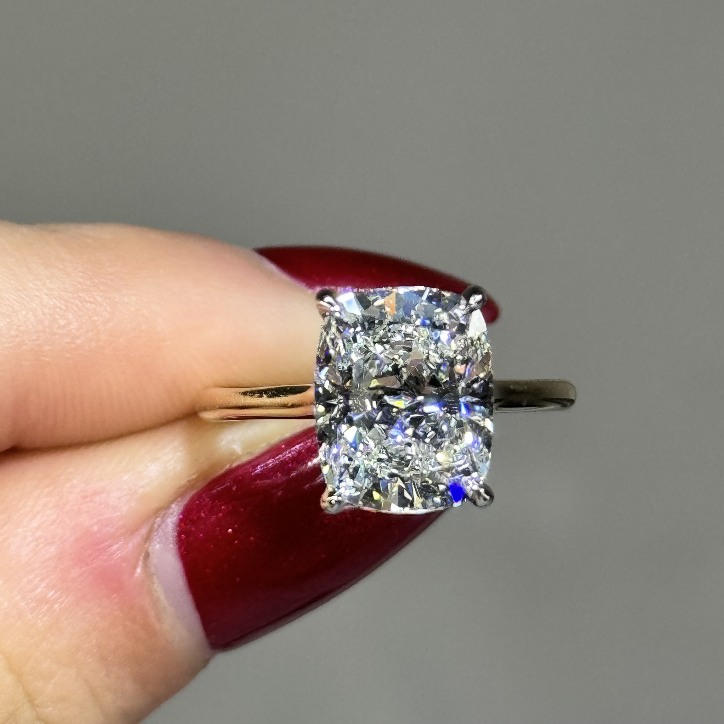 GIA 4.13 F VS2 Cushion "Cara" Engagement Ring Image 4 Forever Diamonds New York, NY