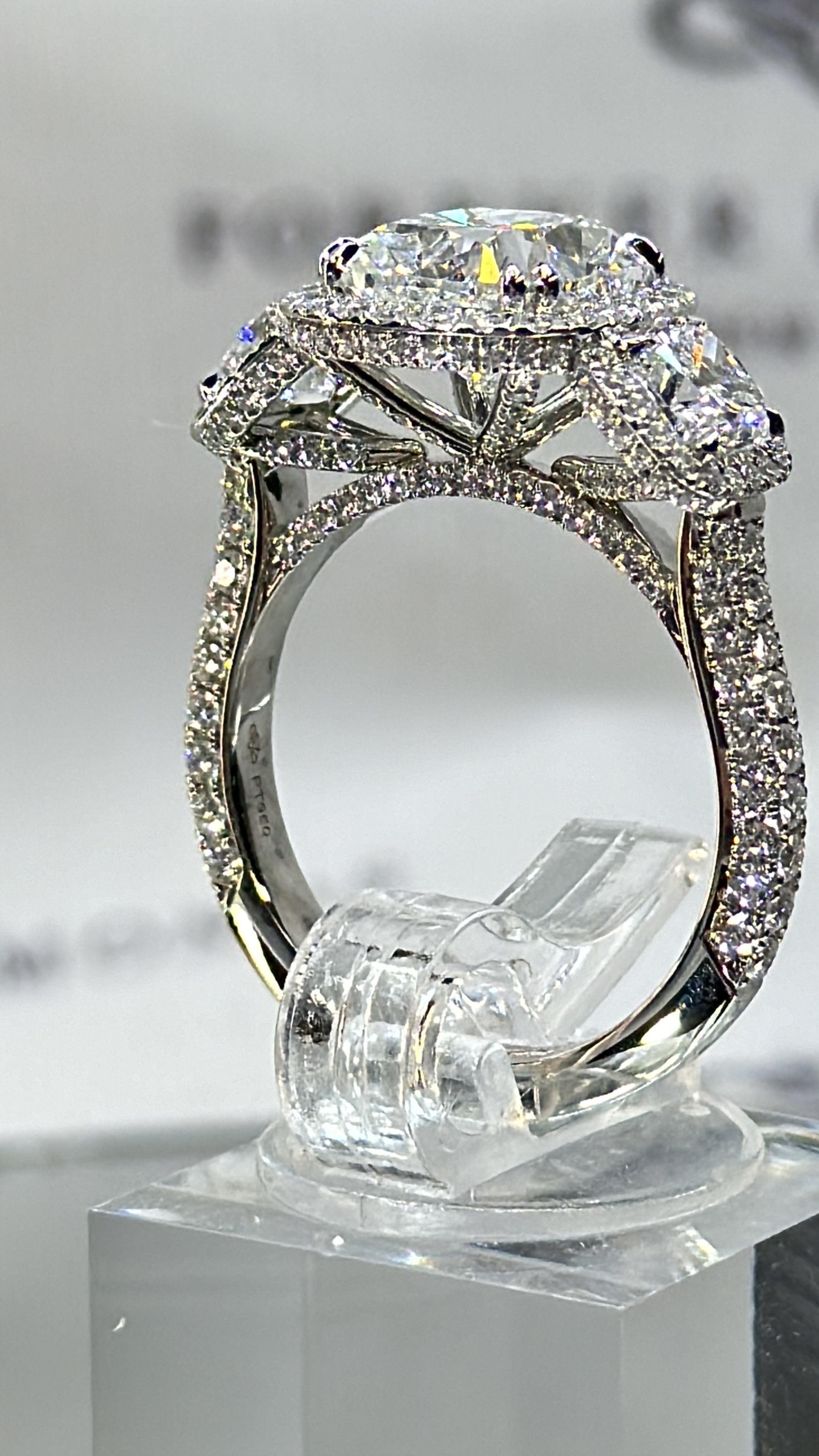 3.04ct E VS1 Cushion "Cassandra" 3 Stone Engagement Ring Forever Diamonds New York, NY