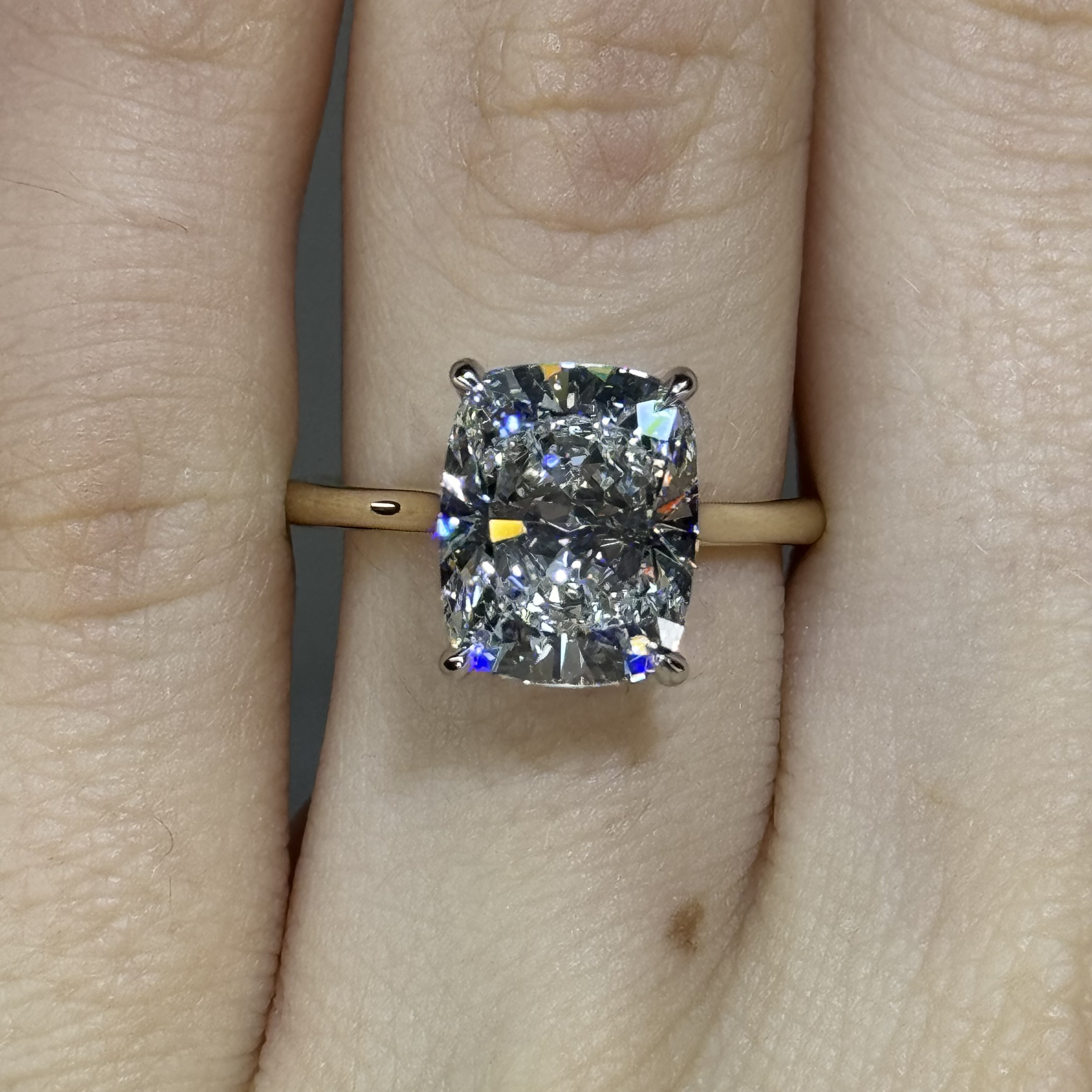 GIA 4.13 F VS2 Cushion "Cara" Engagement Ring Forever Diamonds New York, NY