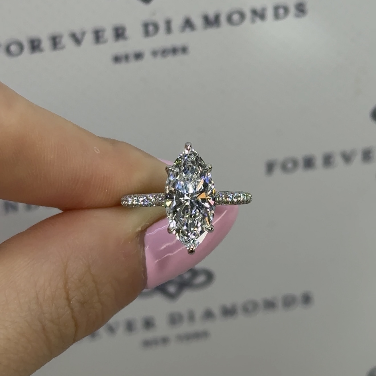 2.77ct E VS2 Lab Grown Marquise "Alexandria" Engagement Ring Image 3 Forever Diamonds New York, NY