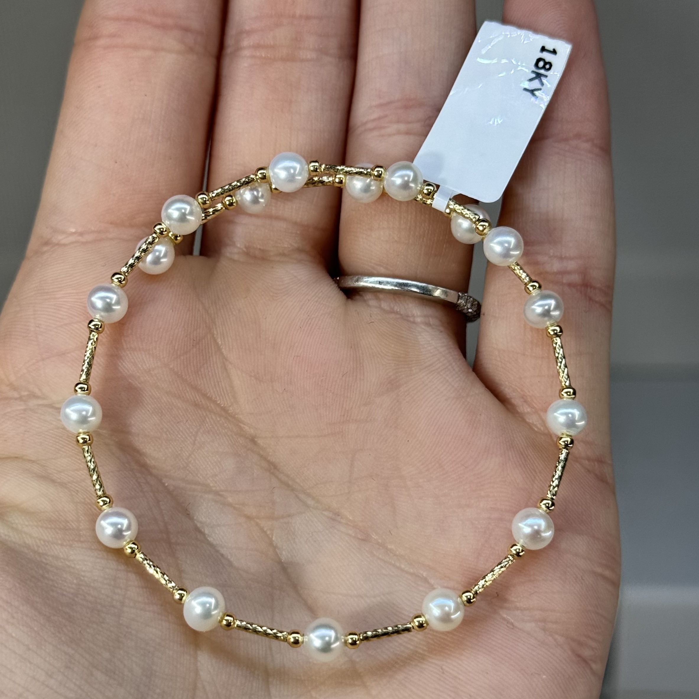 Pearl Elegance: 18kt Yellow Gold Accented Bracelet Image 3 Forever Diamonds New York, NY